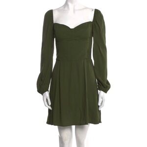 Reformation Olive Green Puff Sleeve Mini Dress